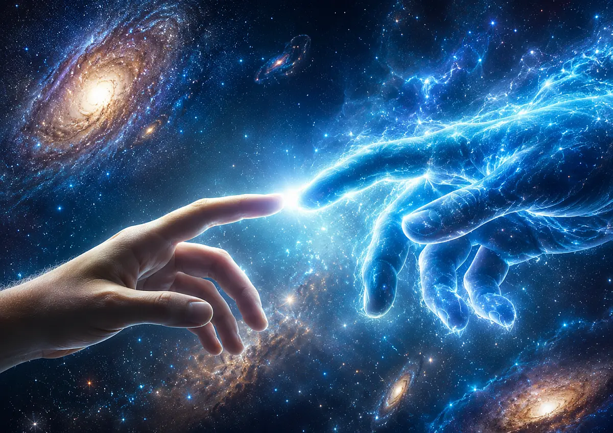 Diagram illustrating Deity reaching down to humanity